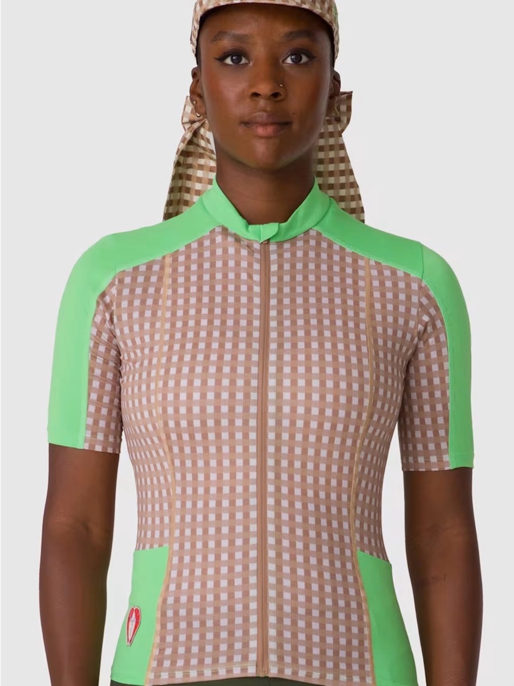 Rapha Neon Green Trim Gingham Short-Sleeve Women’s Top M